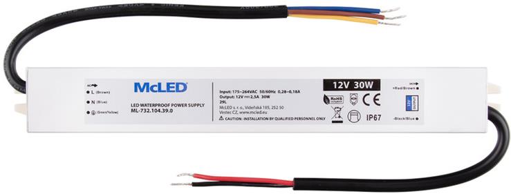 McLED Napájací zdroj longevity 30 W, DC12 V/2.5 A, IP67, hliníkový