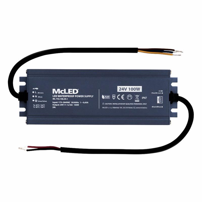 McLED Napájací zdroj longevity 100 W, DC24 V/4.16 A, IP67, hliníkový