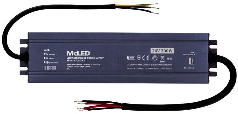McLED Napájací zdroj longevity 200 W, DC24 V/8.33 A, IP67, hliníkový