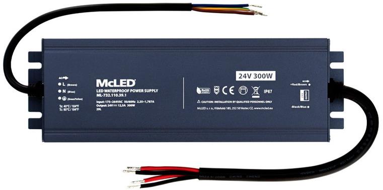 McLED Napájací zdroj longevity 300 W, DC24 V/12.5 A, IP67, hliníkový