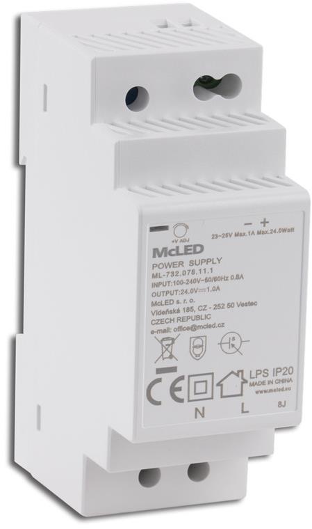 McLED Napájací zdroj 24 W, DC24V/1A, IP20, na DIN lištu