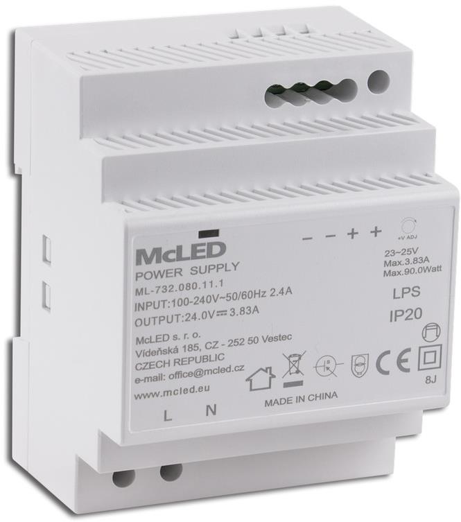 McLED Napájací zdroj 90 W, DC24V/3.83A, IP20, na DIN lištu
