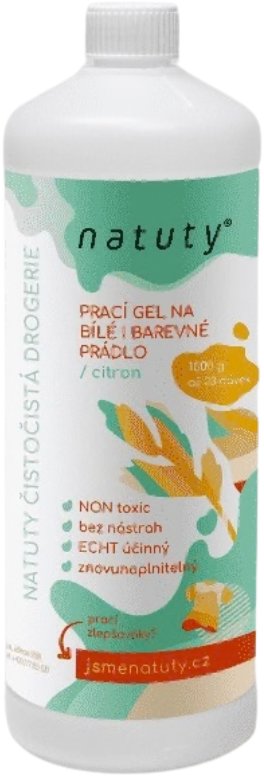 Natuty Prací gel na bílé i barevné prádlo s vůní citronu Jsme natuty, 100 ml