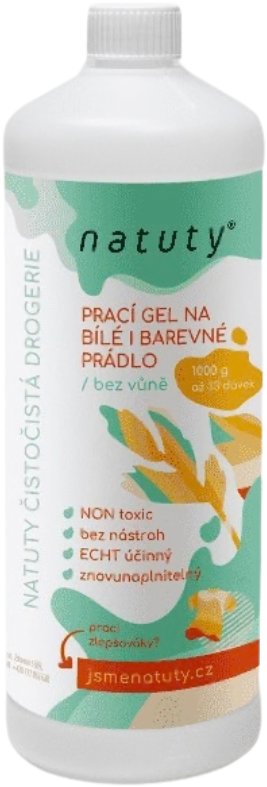 Natuty Prací gél na bielu aj farebnú bielizeň bez vône, 1 l