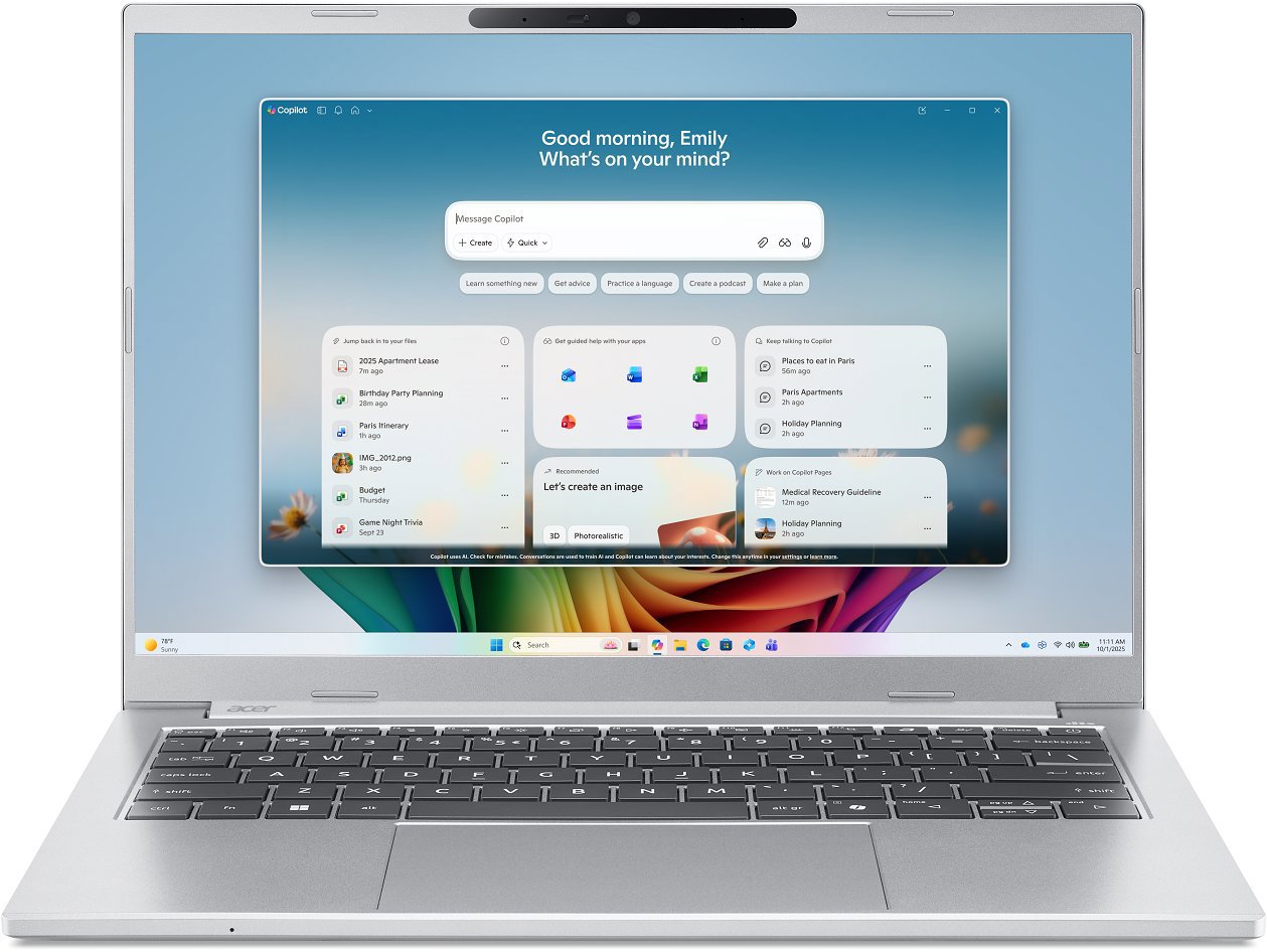 Acer Aspire 14 AI Pure Silver kovový (A14-I71M-7679) (bez adaptéra)