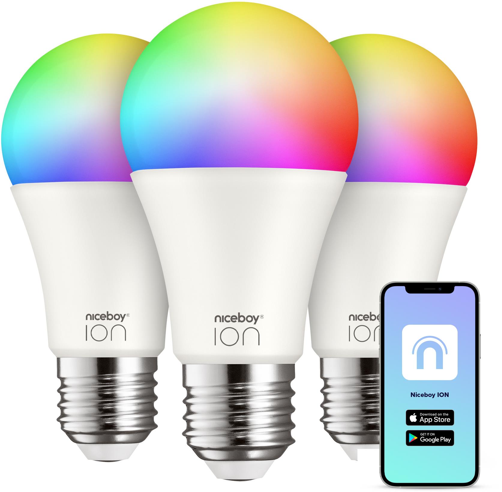 Niceboy SmartBulb RGB E27, 12 W, sada 3 ks
