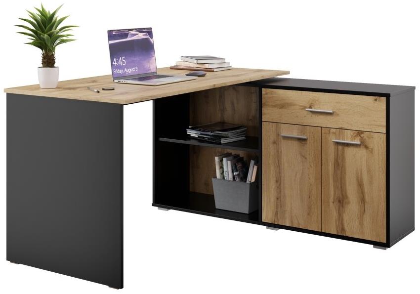 Nejlevnější nábytek Rohový písací stôl NAJBY DUKE II, čierny/dub wotan