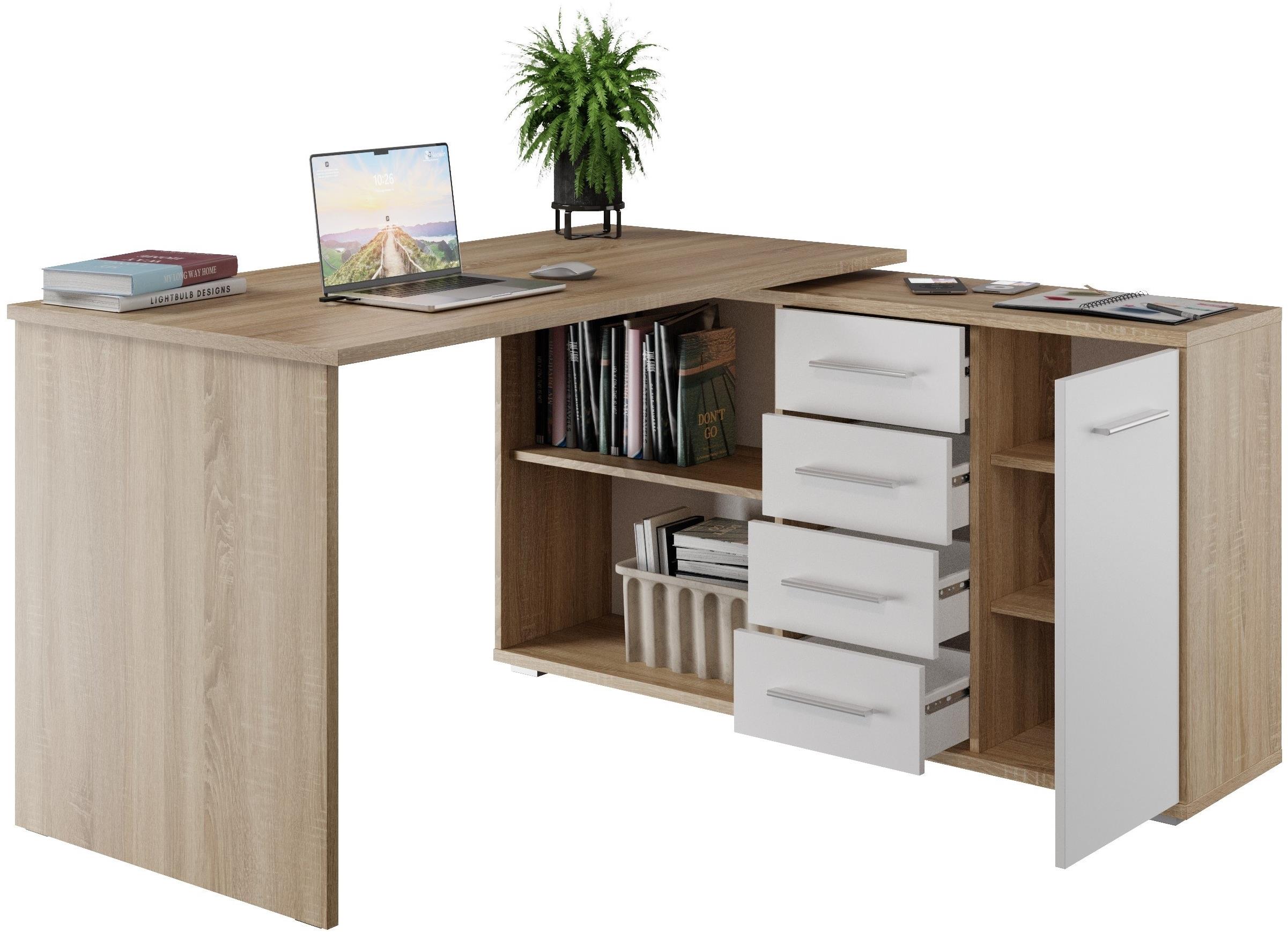 Nejlevnější nábytek Rohový písací stôl NAJBY GIANNI, pravý, dub sonoma/biely