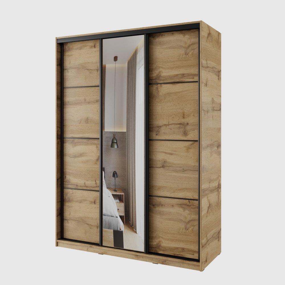 Nejlevnější nábytek Nejby Barnaba 150 cm s posuvnými dverami, zrkadlom – dub wotan