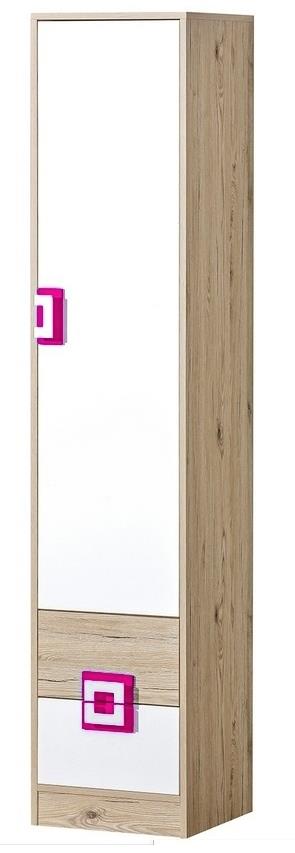 Nejlevnější nábytek – Policová skriňa UWARA, dub jasný/biela/ružová