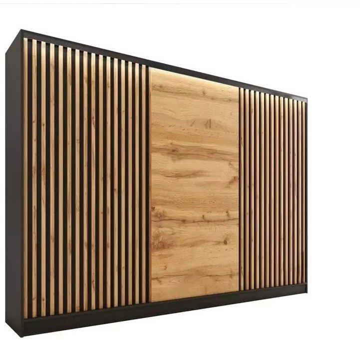 Nejlevnější nábytek Insular 3D 280 bez zrcadla, se 4 šuplíky a 2 šatními tyčemi, černý mat/dub wotan