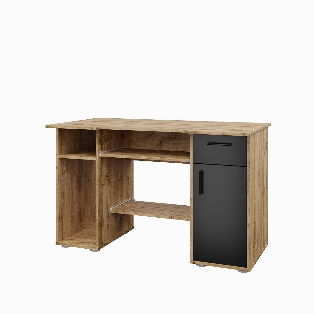 Nejlevnější nábytek Nejby Flynn, PC stôl, dub wotan/čierny
