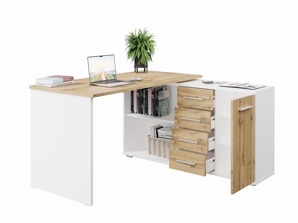 Nejlevnější nábytek Nejby Gianni, rohový, pravý, biely/dub wotan