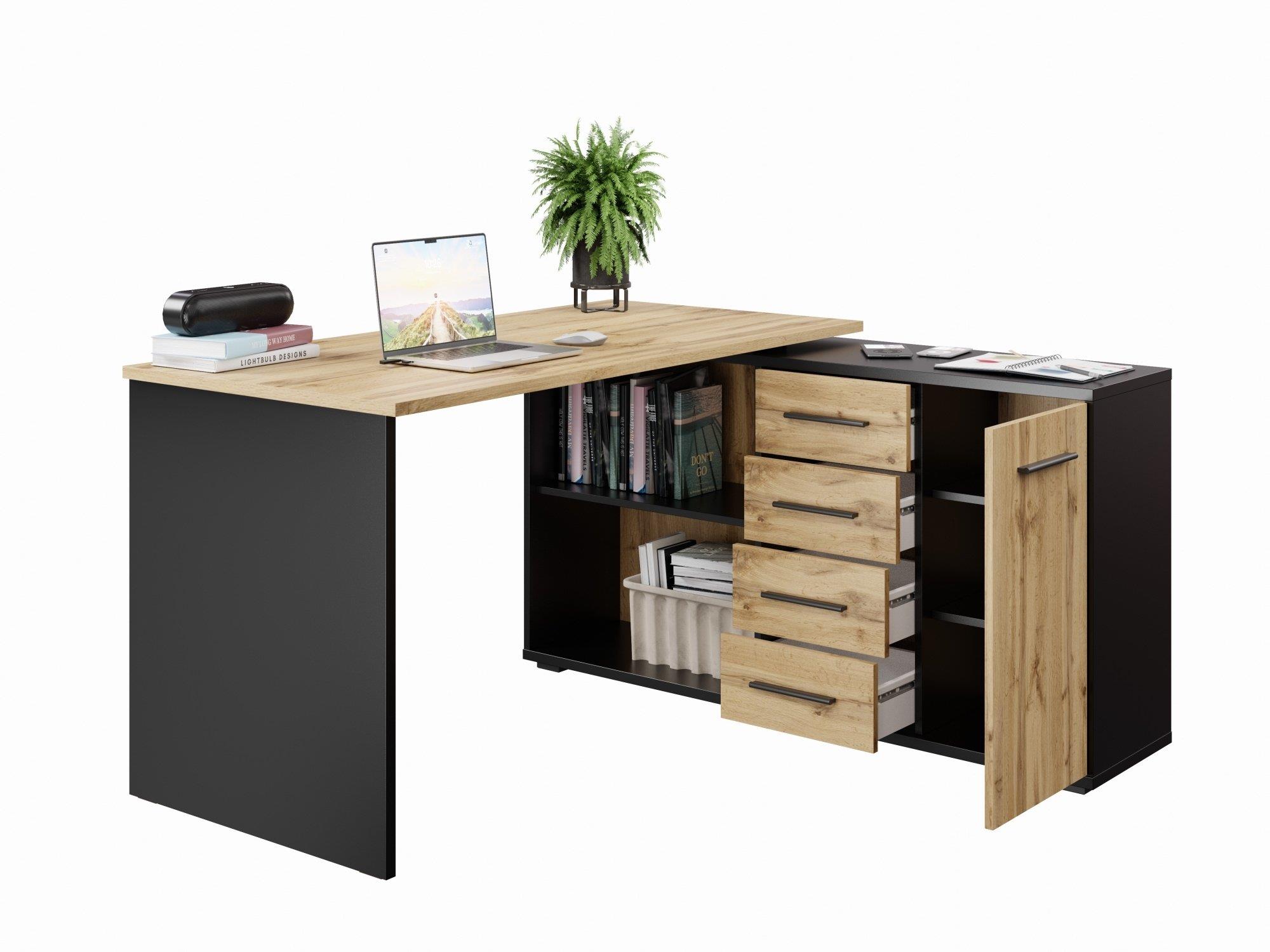 Nejlevnější nábytek Nejby Gianni, rohový, pravý, čierny/dub wotan