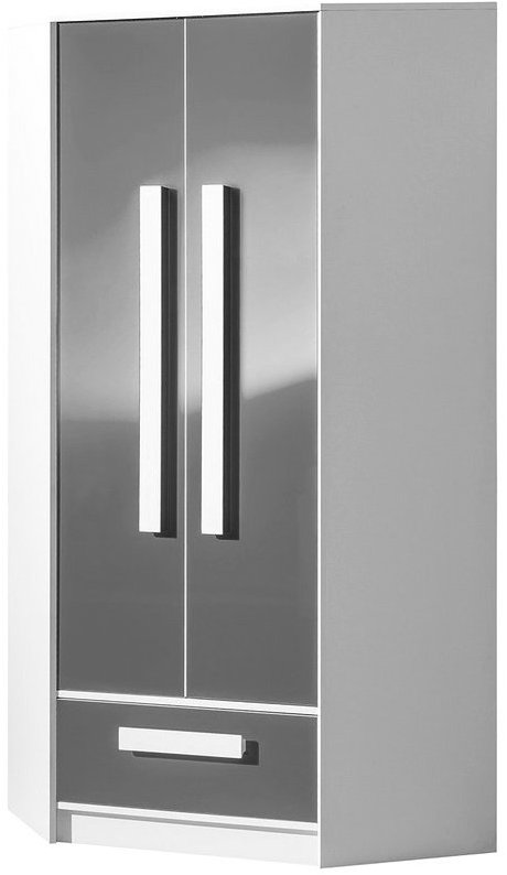 Nejlevnější nábytek Blourt Šatníková skriňa rohová, biela/sivý lesk