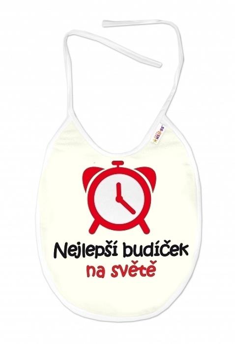 Baby Nellys Nepremokavý podbradníček, 24 × 27 cm – Nejlepší budíček na světě, smotanový