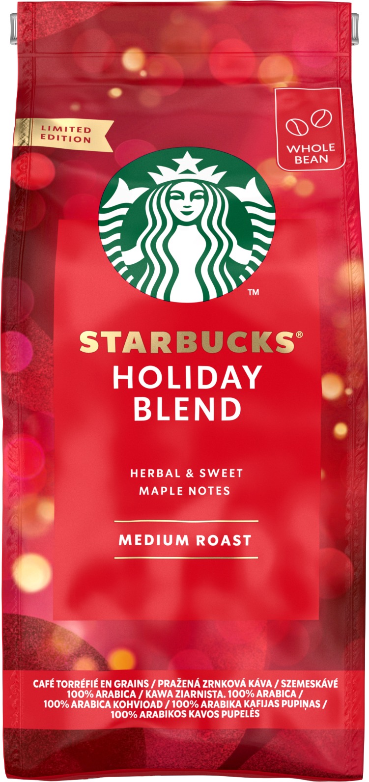 Starbucks Holiday Blend Medium Roast, limitovaná edícia, zrnková, 190 g