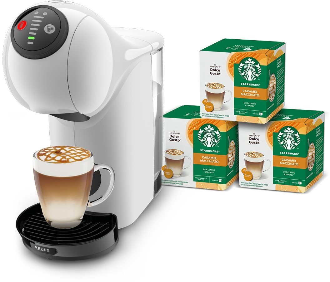 KRUPS KP243110CE Nescafé Dolce Gusto Genio S, darčeková súprava s 36 kapsulami STARBUCKS Caramel Macc