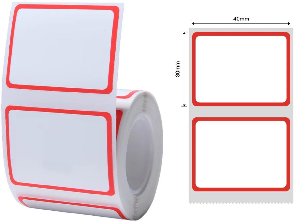 Niimbot štítky T 40 × 30 mm 320 ks Červený rámček pre B21, B21S, B3, B1S