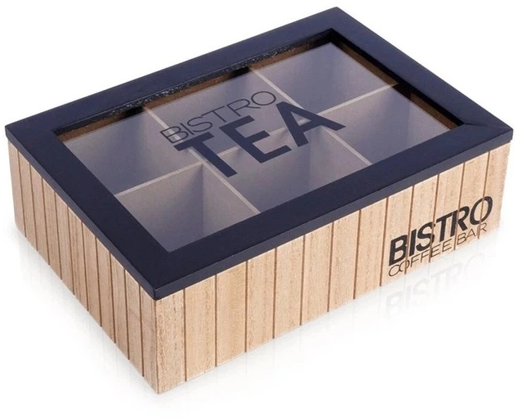 Koopman Drevený box na čaj so skleneným vekom – 6 priehradiek