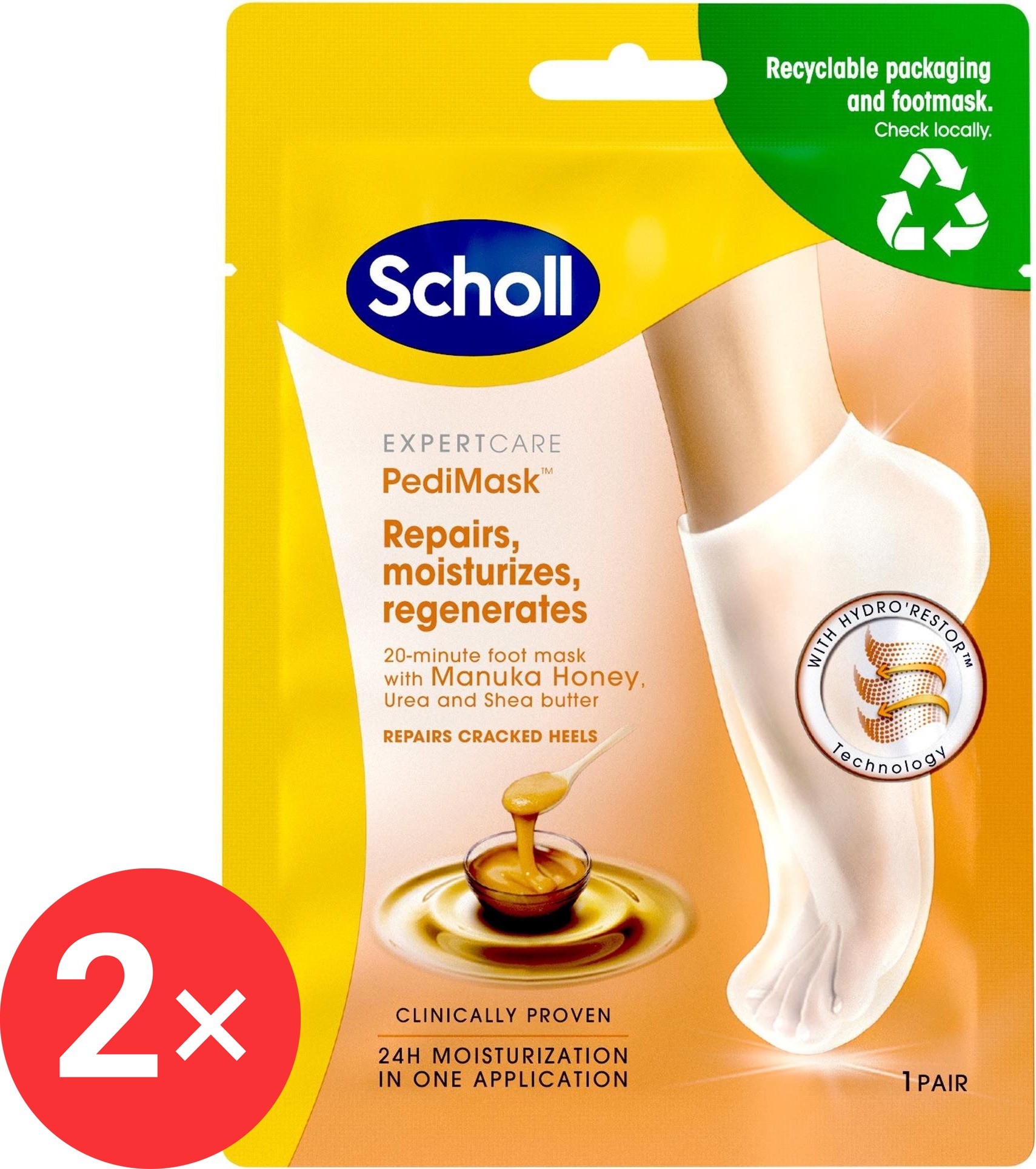 SCHOLL Expert Care PediMask™ Manuka Honey 1 pár 1+1