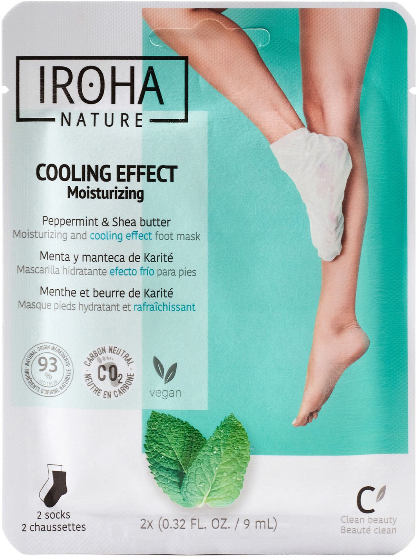 IROHA NATURE Maska na nohy Peppermint and Shea Butter 2× 9 ml