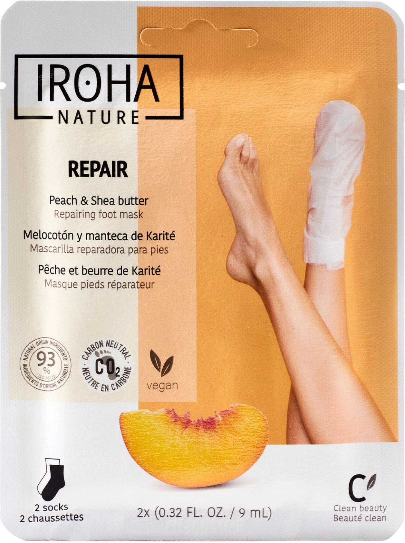 IROHA NATURE Maska na nohy Peach and Shea Butter 2× 9 ml