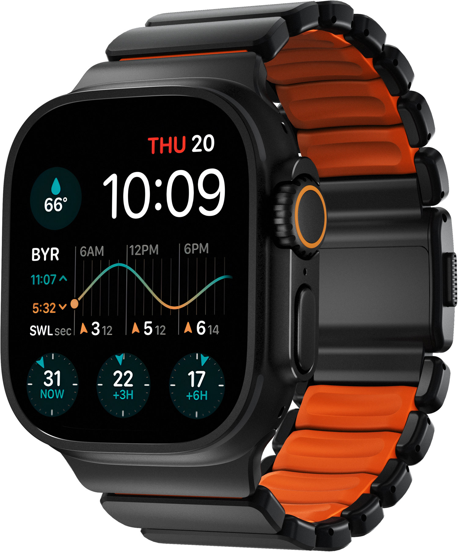 Nomad Stratos Band AW 45/46/49 mm Black Titanium Ultra Orange FKM