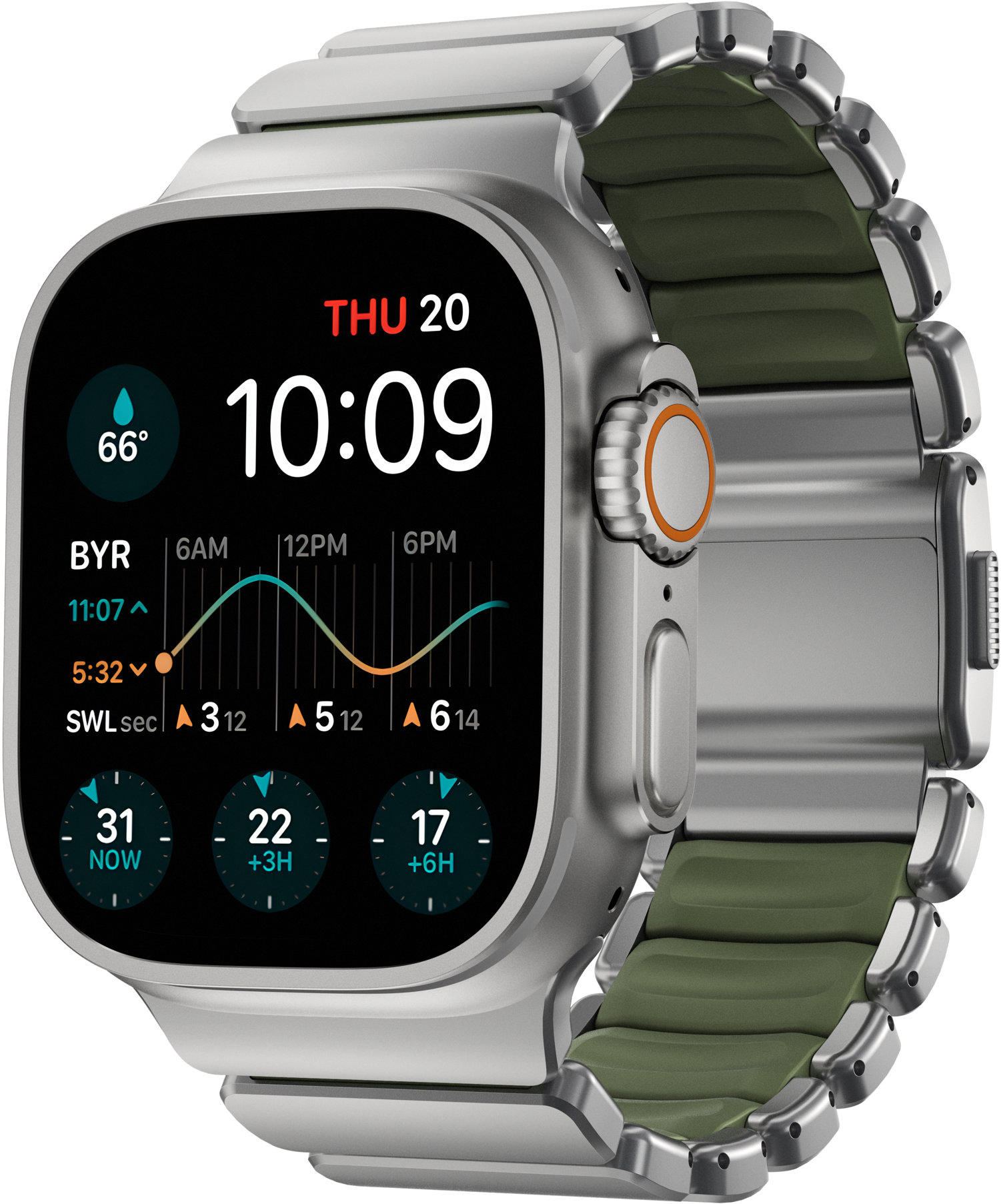 Nomad Stratos Band AW 45 mm/46 mm/49 mm Natural Titanium Forest Green