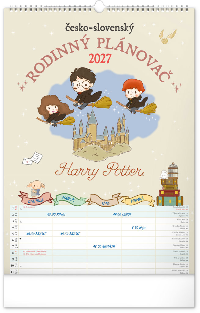 NOTIQUE rodinný plánovací Harry Potter XL 2027, 33 × 46 cm