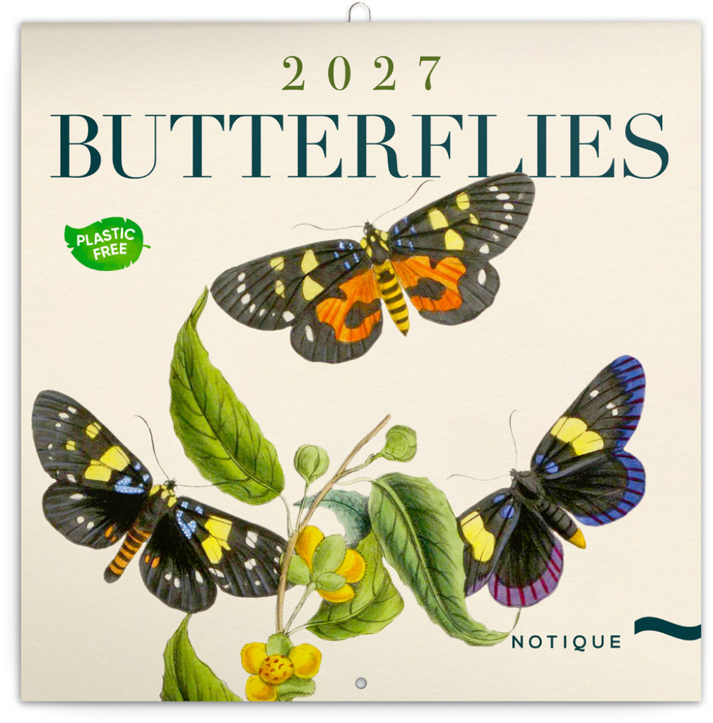 NOTIQUE poznámkový Motýle 2027, PLASTIC FREE, 30 × 30 cm