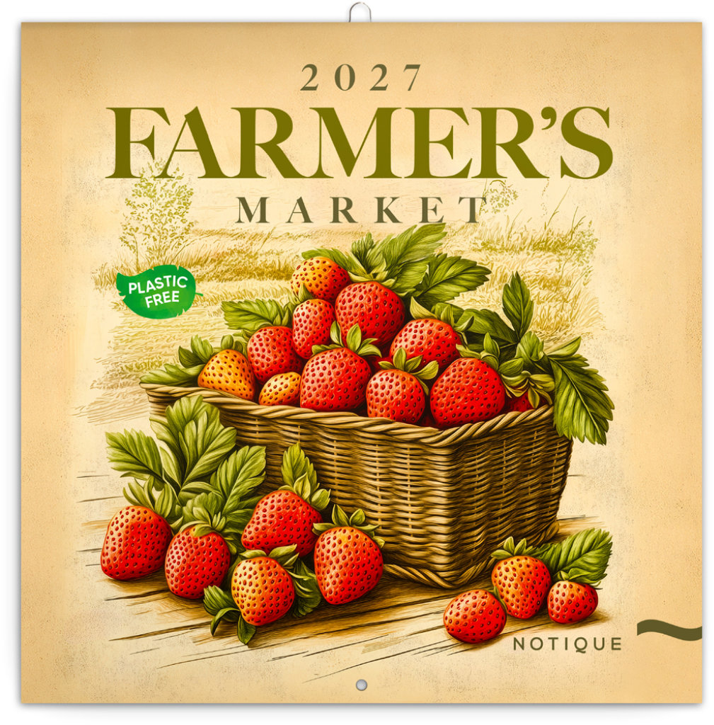 NOTIQUE poznámkový Farmárske trhy 2027, PLASTIC FREE, 30 × 30 cm