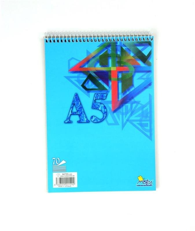 Notes A5, 70 listov, so špirálou hore, čistý