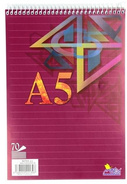 Notes A5, 70 listov, so špirálou hore, linajkový