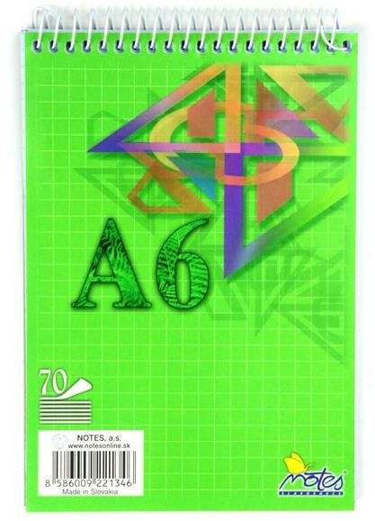 Notes A6, 70 listov, so špirálou hore, štvorčekový