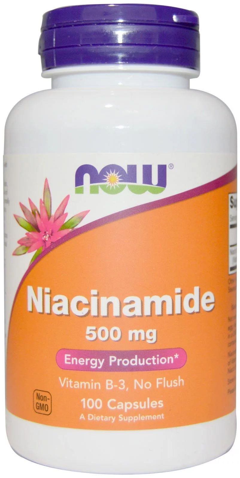 NOW Foods Vitamin B3 (Niacinamid), 500 mg, 100 rostlinných kapslí