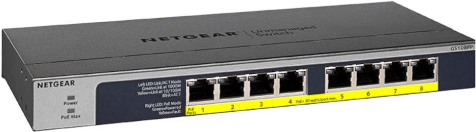 NETGEAR, 8PT POE/POE + GIGABIT UNMANAGED SWCH