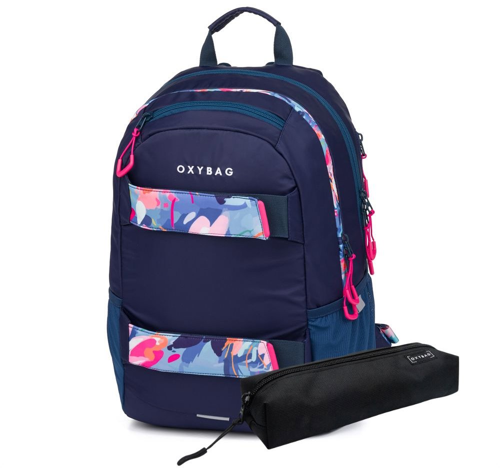 OXYBAG Študentský batoh + etue Oxy Sport Flowers Blue