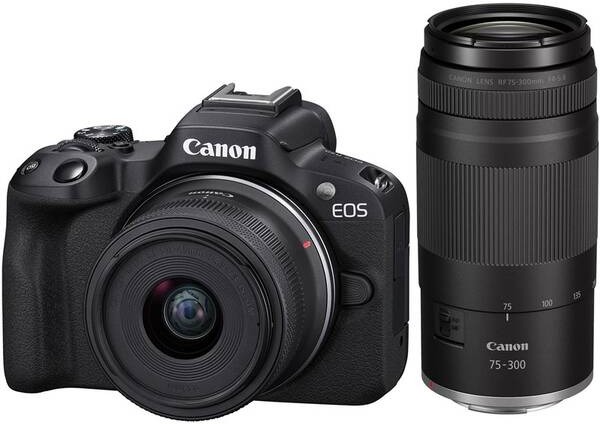 Canon EOS R50 čierna + RF-S 18 – 45 mm f/4.5 – 6.3 IS STM + RF 75 – 300 mm f/4 – 5.6