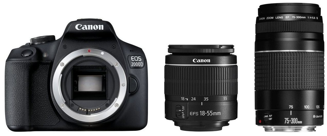 Canon EOS 2000D + 18–55 mm DC III + 75–300 mm DC III
