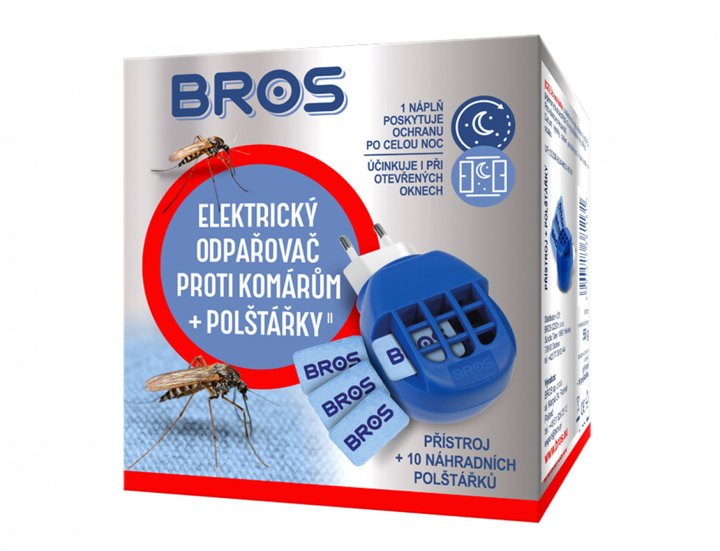 BROS Elektrický odparovač proti komárom + vankúšiky 10 ks