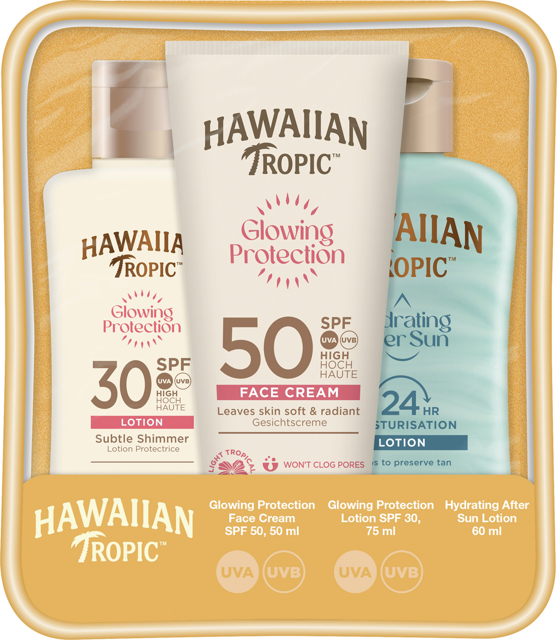 HAWAIIAN TROPIC Trio Face Cream SPF50 + Lotion SPF 30 + After Sun lotion cestovná súprava
