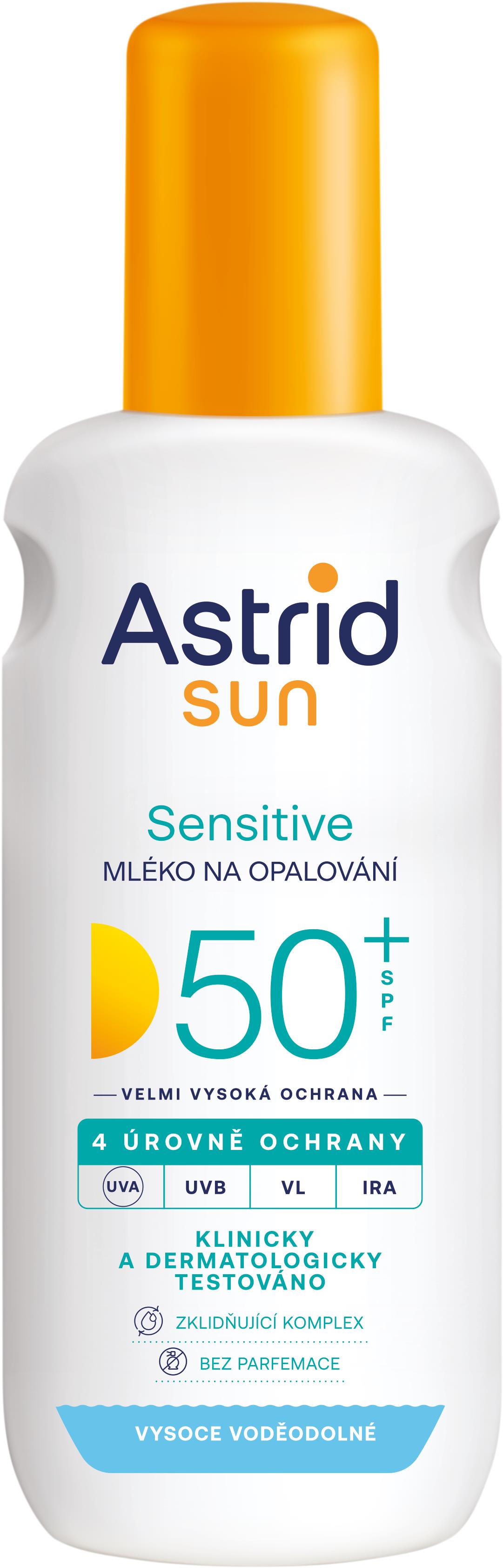 ASTRID SUN Mlieko na opaľovanie Sensitive sprej SPF 50+ 150 ml
