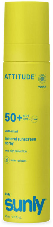 ATTITUDE Mineral Sunscreen Spray Sunly Kids SPF 50+ Unscented 75 ml