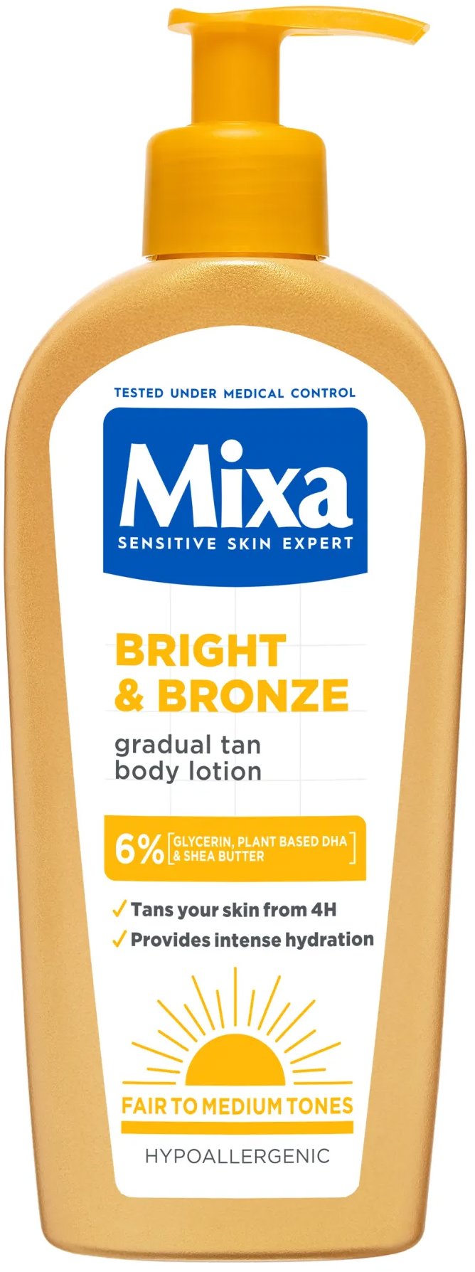 MIXA Bright & Bronze telové mlieko s postupným opaľovaním, 250 ml