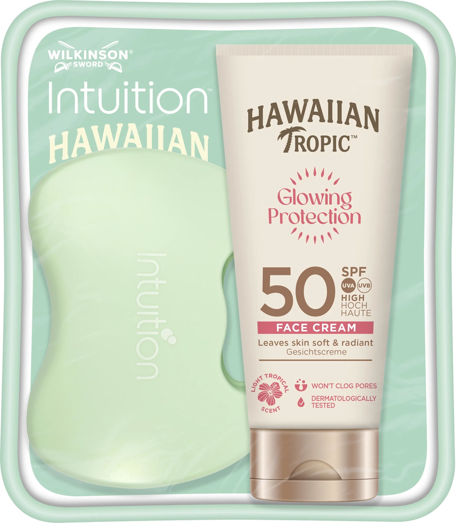 HAWAIIAN TROPIC Glowing Protection Face Cream SPF50 50 ml + Wilkinson Intuition Mini holiaci strojček