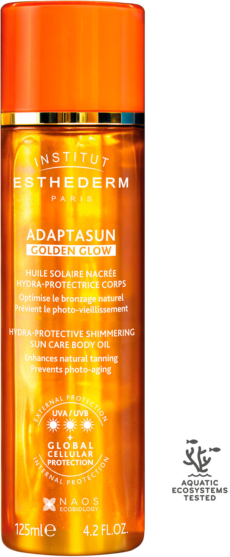 INSTITUT ESTHEDERM Adaotasun Golden Glow Zlatistý opaľovací olej na telo – silné slnko 125 ml