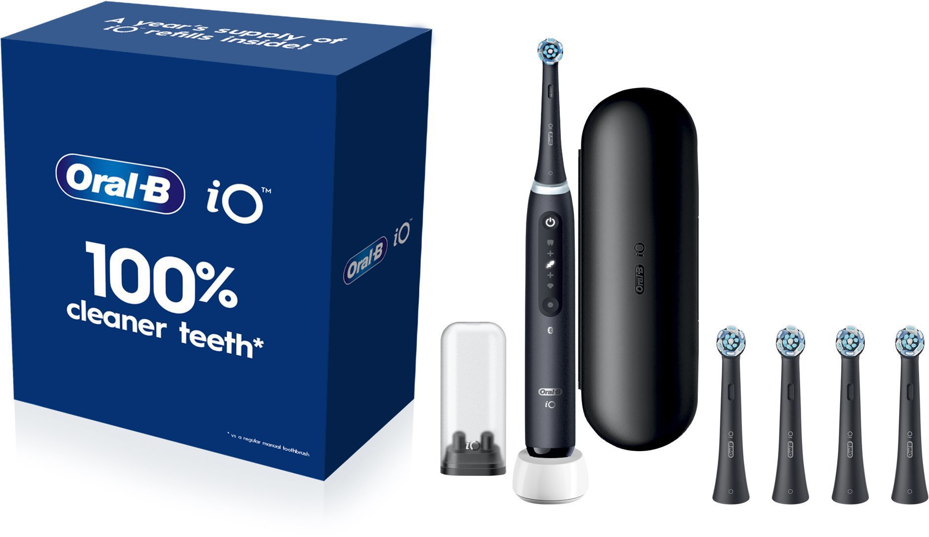 Oral-B iO 5 Black s cestovným puzdrom + Oral-B iO Ultimate Clean Black 4 ks