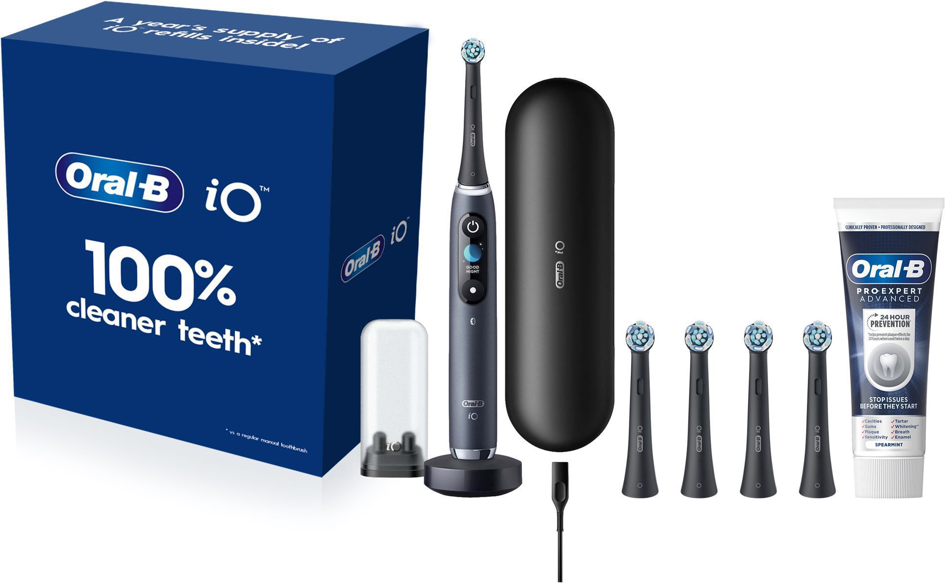Oral-B iO 9 Black s puzdrom + Oral-B iO Ultimate Clean Black 4 ks + Oral-B Pro-Expert 75 ml