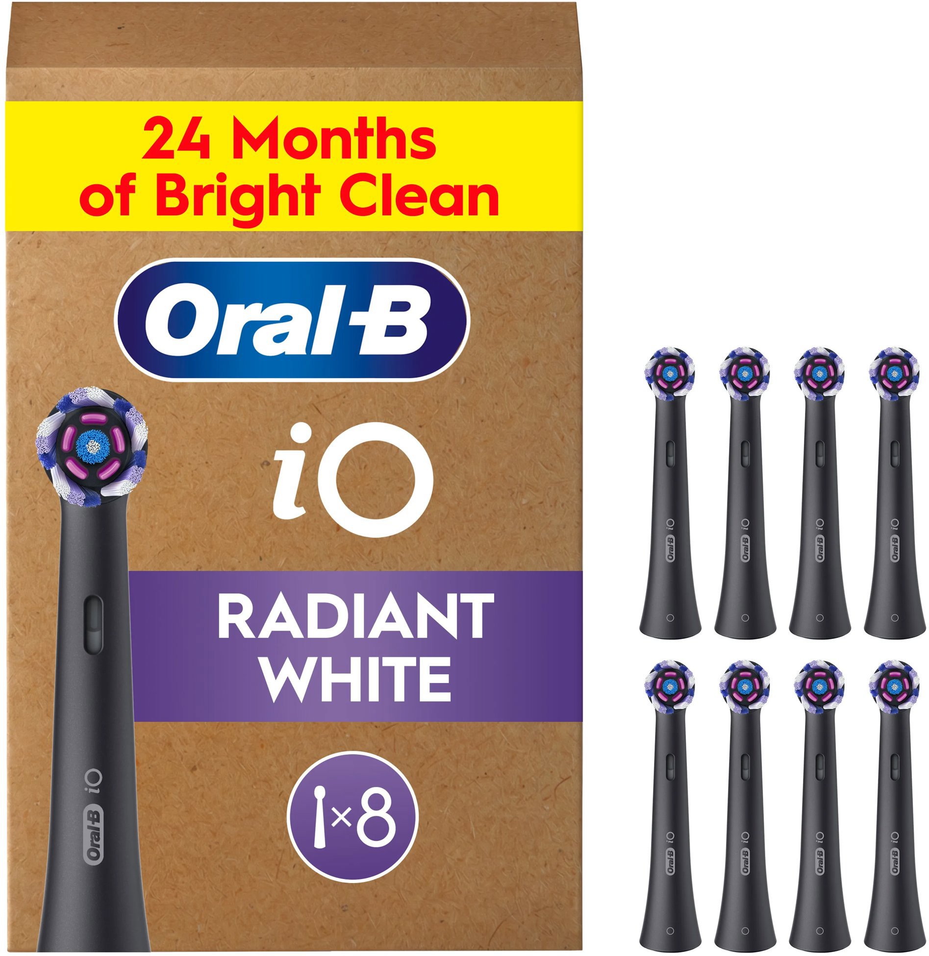 Oral-B iO Radiant White Black, originální náhradní kulaté kartáčkové hlavy, 8 ks